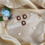 Pearl Multi Strands Choker Necklace and Earring Set for Girls and Women