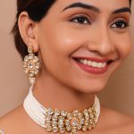Traditional Gold-Plated Pearl and Kundan Choker Necklace Set with Earrings