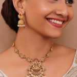 Gold-Plated Lakshmi Design Necklace with Jhumka Earrings