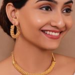 Gold-Plated Floral Design Necklace and Hoop Earrings Set