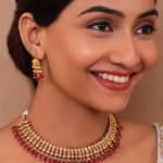 High Gold-Plated Antique Design Ruby Choker Set