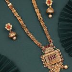 Antique High Gold Long Necklace Set with Jhumka Earrings