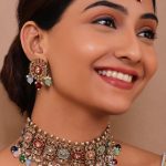 Beautiful Choker Necklace Set with Maang Tikka, Multi-Colour Crystal Bead