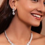 CZ Rhinestone Rhodium Polish Necklace and Earrings Set