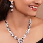 Elegant CZ Circular Design with Drop Pendant Necklace and Earrings Set
