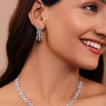 CZ Diamond Jewellery Rhodium Plated Necklace Set for Women and Girls