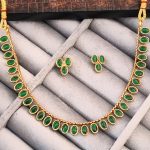 Traditional Gold-Plated Necklace Set with Oval Green Gemstones, Matching Earrings