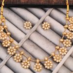 Pearl Flower Necklace Set with Earrings, Traditional Gold-Plated Floral Design, Indian Wedding Jewellery