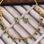 Elegant Emerald Gold Necklace and Earrings Set, Traditional Indian Jewellery with Green Stones