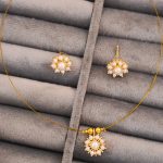 Pearl Flower Necklace and Earrings Set, Gold-Plated Jewellery, Floral Design For Her