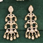 Crystal Chandelier Drop Earrings, Mehendi Polish, Traditional Design with Teardrop Stones