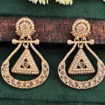 Vintage Pearl and Crystal Chandelier Earrings, Mehendi-Toned Triangle Design