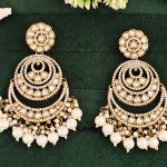 Traditional Mehendi-Toned Chandelier Earrings, Pearl and Crystal Drop Dangles, Festival Wedding Party Wear