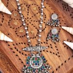 Oxidised Silver Tribal Necklace Set with Multicolour Enamel, Ball Chain and Matching Earrings