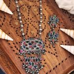 Vintage Style Floral Necklace and Earring Set, Multi-Coloured Enamel with Silver Beaded Chain