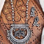 Oxidized Style Necklace Set with Intricate Peacock Design and Matching Earrings for All Festive Wear for Her