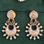 Peacock Design Chandbali Earrings, Red and Green Stone Embellished, Two-Tone Plated