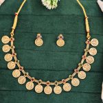 Temple Coin Necklace Set with Earrings – Antique Gold Finish – Traditional Jewelry – Festival Wear