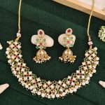 Multicolor Gold Plated Jadau Kundan Necklace Set with Pearls and Navratan Style Stones