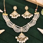 Elegant Gold-Plated Necklace Set with Intricate Design, Sparkling Stones, and Delicate Pearls for Her