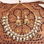 Kundan Gold Plated Choker Necklace Set with AD Stones, Pearls, and Matching Jhumka Earrings