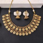 Gold Plated Lakshmi Coin Necklace Set with Jhumka Earrings for Women – Traditional Temple Jewelry for Festivals and Weddings