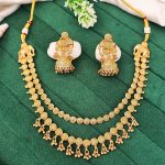 Antique Gold Plated Elephant Motif Necklace Set with Jhumka Earrings – Traditional Temple Jewelry for Women and Bridal Wear