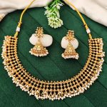 Elegant Gold Plated Pearl Choker Necklace Set with Jhumka Earrings