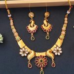 Peacock Inspired Ethnic Necklace Set with Floral and Stone Detailing