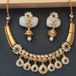 Designer Floral Drop Necklace Set with White and Multicolor Pearls