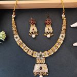 Temple Inspired Bell Pendant Necklace Set with Pearl Drops