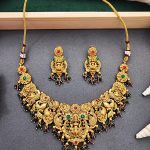 Antique Gold-Plated Temple Necklace Set with Lakshmi & Peacock Design – Traditional Bridal Jewellery