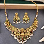 Antique Gold Temple Necklace Set with Laxmi Motif & Earrings – Bridal Jewellery for Women