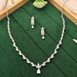 Graceful American Diamond Leaf Design Necklace Set with Earrings for Her