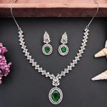 Elegant Green Stone & CZ Delicate Diamond Necklace Set for Women