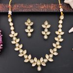 Elegant Floral Polki Kundan Necklace Set with Earrings