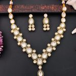 Classic Oval Polki Kundan Green Enamel Necklace Set with Matching Earrings