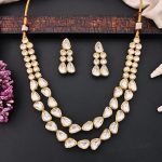 Double Layer Polki Kundan Necklace Set with Statement Earrings