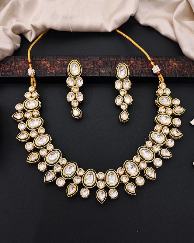 Statement Polki Kundan Necklace Set with Long Drop Earrings