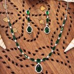 Delicate Emerald Green Stone Necklace Set with Matching Drop Earrings