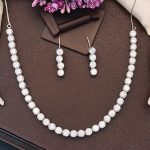 Rhodium Polish CZ Diamond Necklace & Earrings Set – Elegant Silver Finish for Modern Look