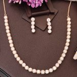 Rose Gold Polish CZ Diamond Necklace with Matching Earrings – Romantic & Trendy Jewelry Set