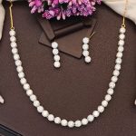 High Gold Polish CZ Diamond Necklace Set with Earrings – Classic Bridal & Party Wear Style