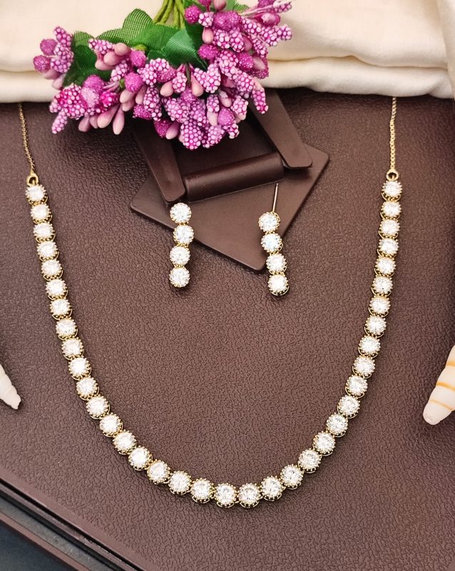 Mehendi Polish CZ Diamond Necklace & Earrings Set – Antique Ethnic Finish for Traditional Charm