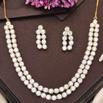 High Gold Double Line CZ Diamond Necklace Set with Earrings – Classic Traditional Look for Festivals & Celebrations