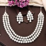 Silver Polish Crystal Beaded Necklace and Earring Set, Triple Strand Statement Jewellery for all Occasion