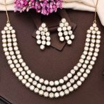 White CZ Diamond Necklace Set, Mehendi Polish Finish, Wedding Wear Jewelry